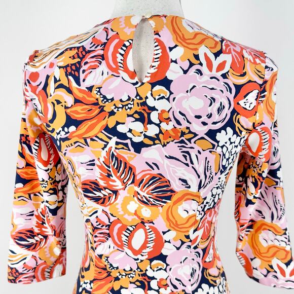 J McLaughlin Women's Catalina Knit Flora Sheath Dress XS Orange Pink - Picture 7 of 13